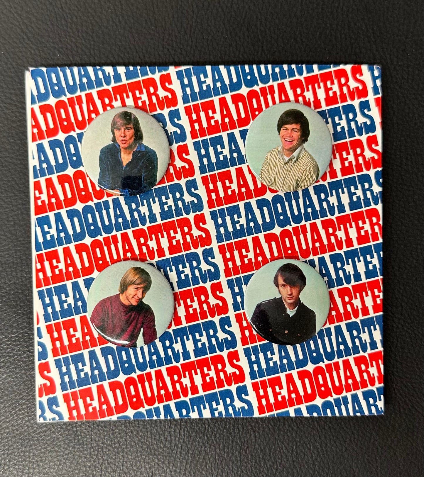 Set of 4 Monkees 'Headquarters' Pinback Buttons on Backer Card