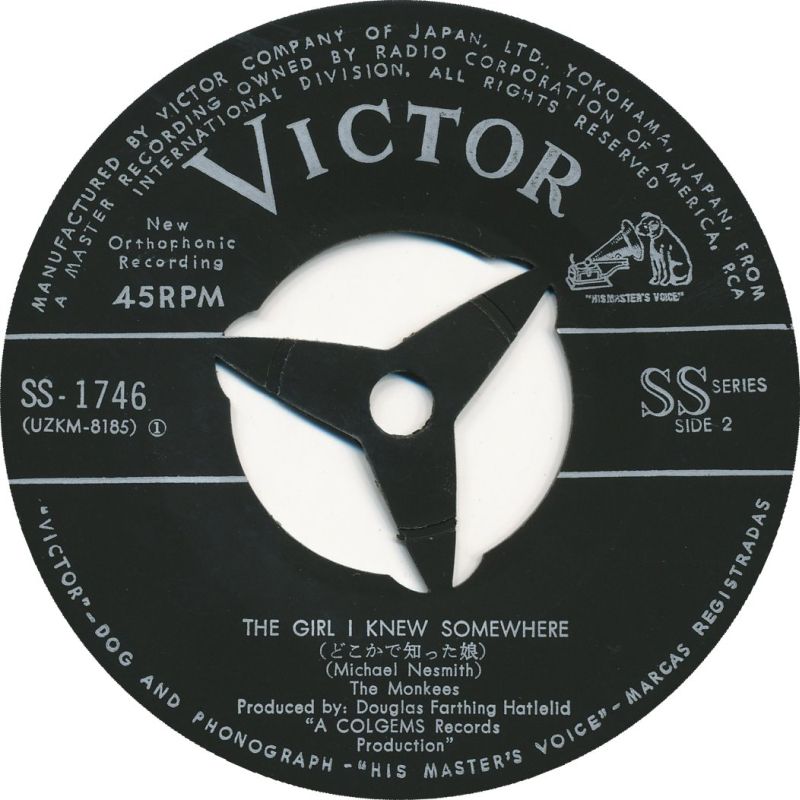 Monkees Japanese Vinyl 7" 45rpm Single: A Little Bit Me, A Little Bit You/The Girl I Knew Somewhere
