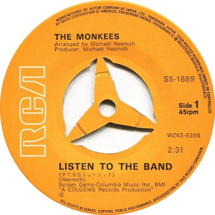 Monkees Japanese Vinyl 7" 45rpm Single: Listen To The Band/Someday Man