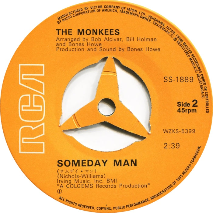 Monkees Japanese Vinyl 7" 45rpm Single: Listen To The Band/Someday Man