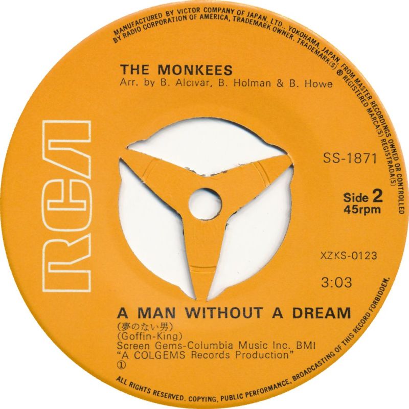 Monkees Japanese Vinyl 7" 45rpm Single: Tear Drop City/A Man Without A Dream